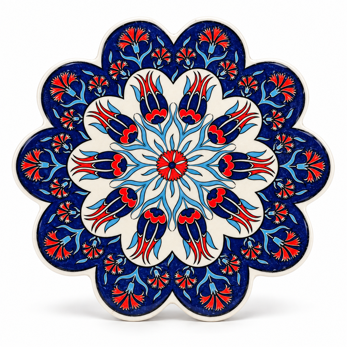 Navy Turkish ceramic trivet on a white background, showing the design for matching packs of 5 or 10
