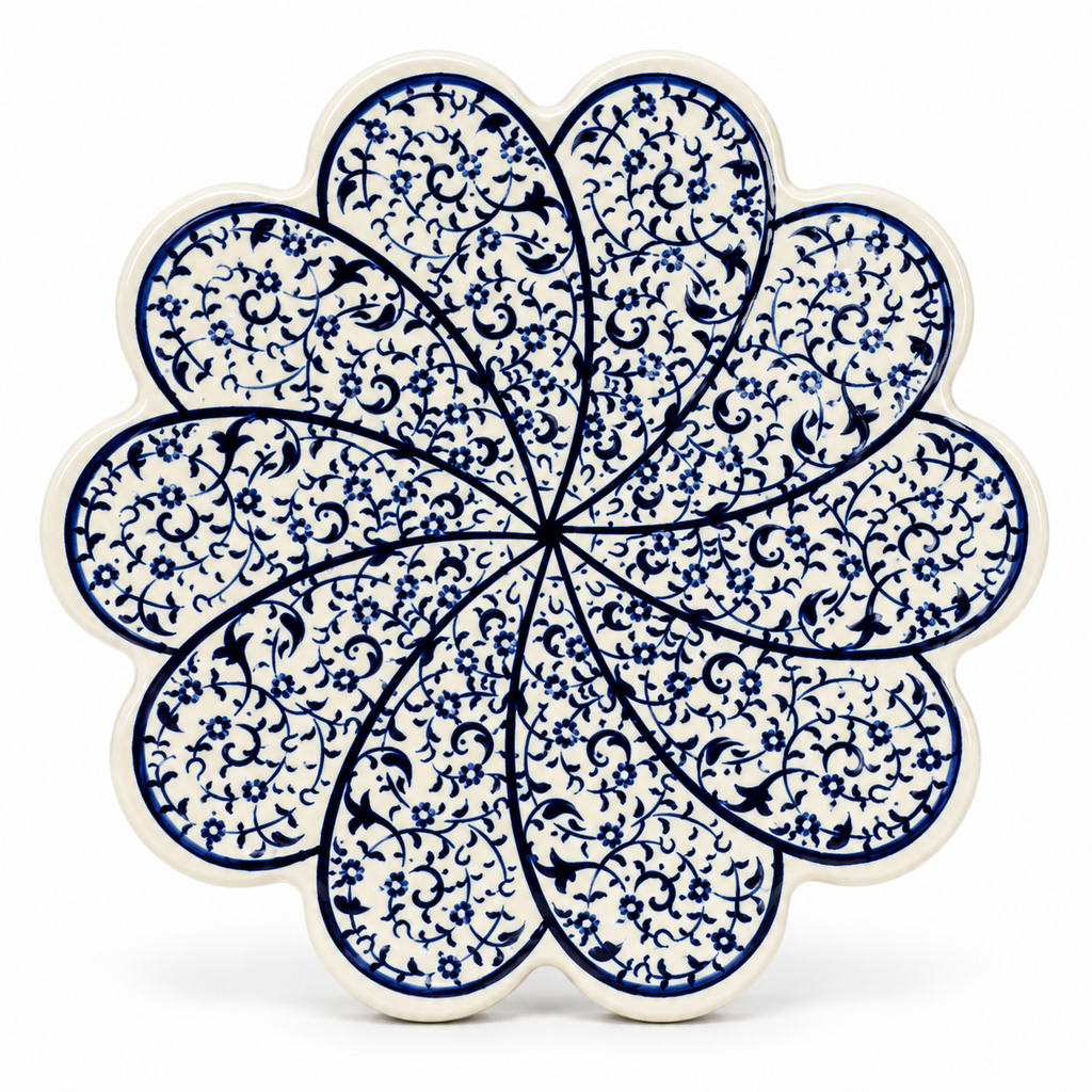 White-Blue Turkish ceramic trivet on a white background, showing the design for matching packs of 5 or 10