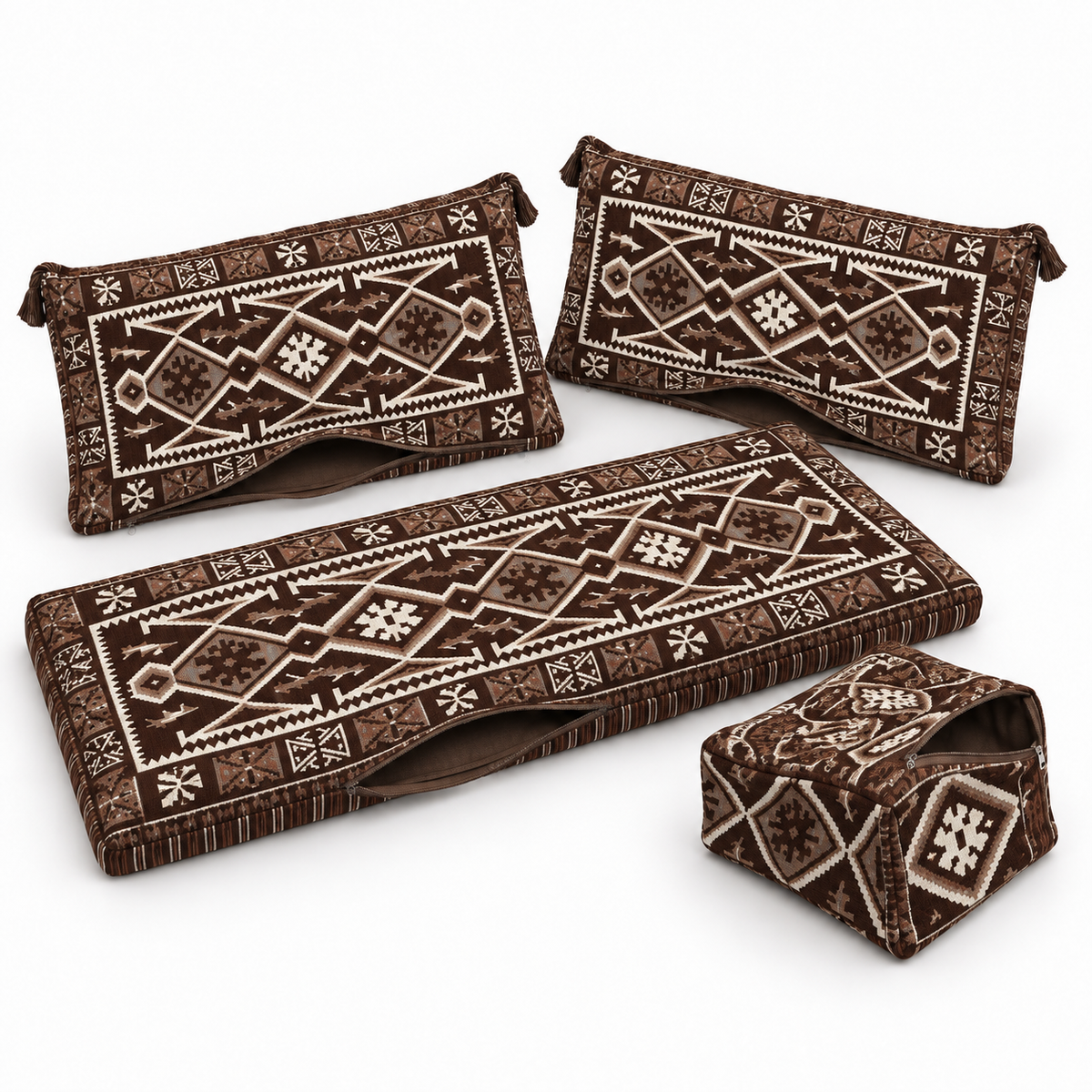 Brown Serenity Arabic sofa covers only – angled view of the four-piece cover set