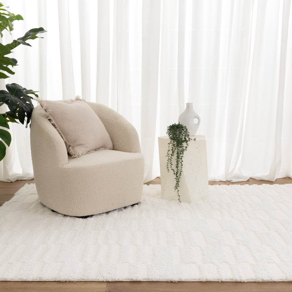 Castello Lines Ivory Shaggy Rug - MADRID06 — room or full rug view