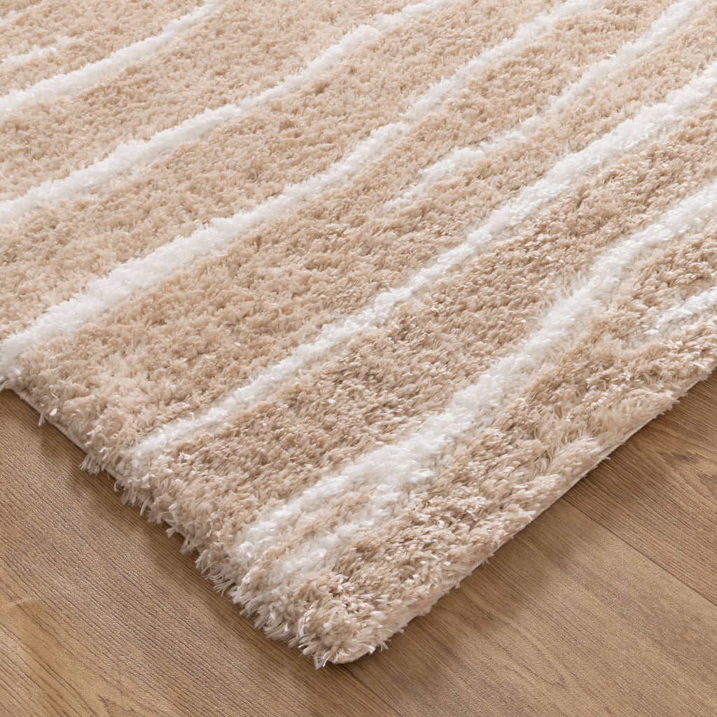 Castello Stripes Beige Shaggy Rug - MADRID01 — detail 3