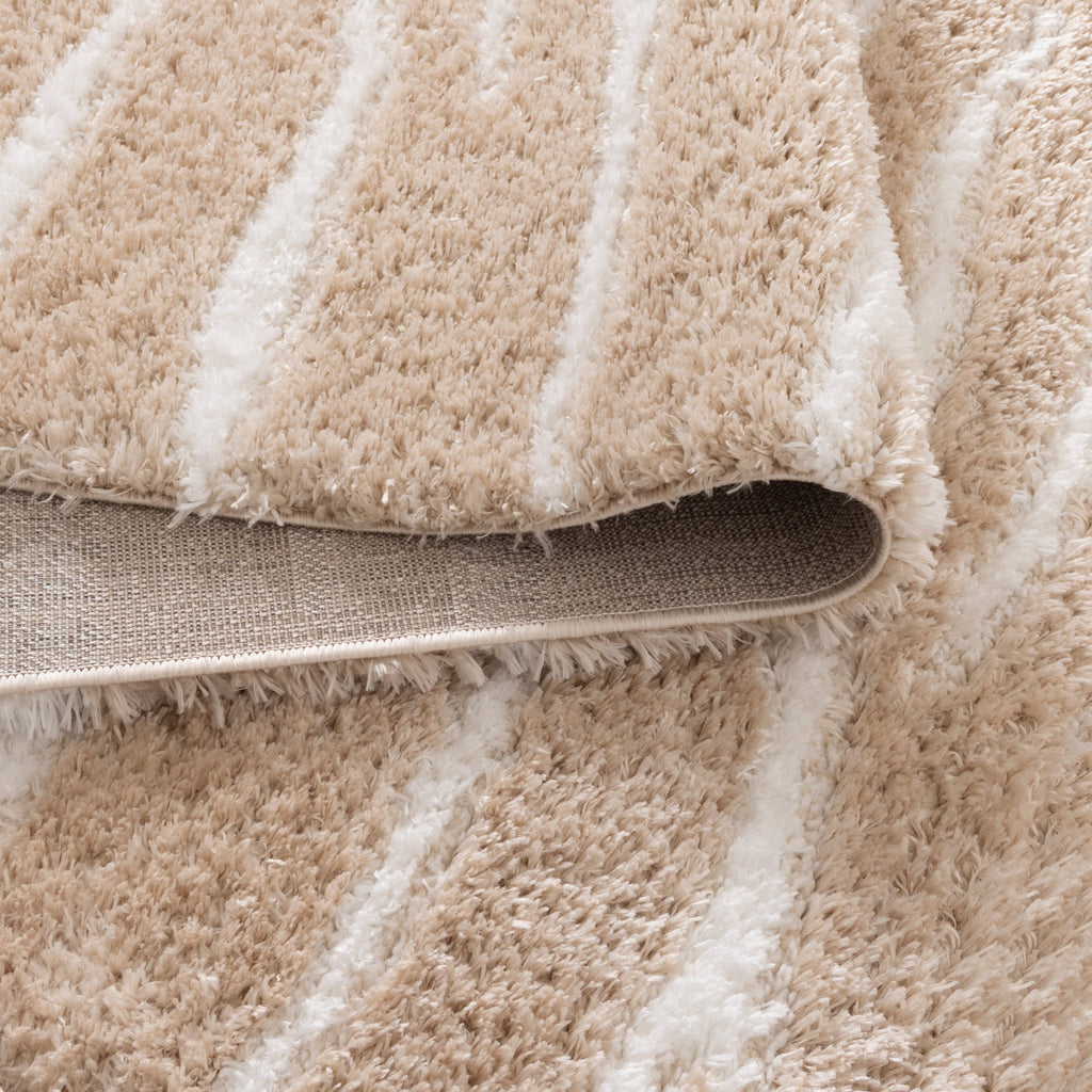 Castello Stripes Beige Shaggy Rug - MADRID01 — detail 4