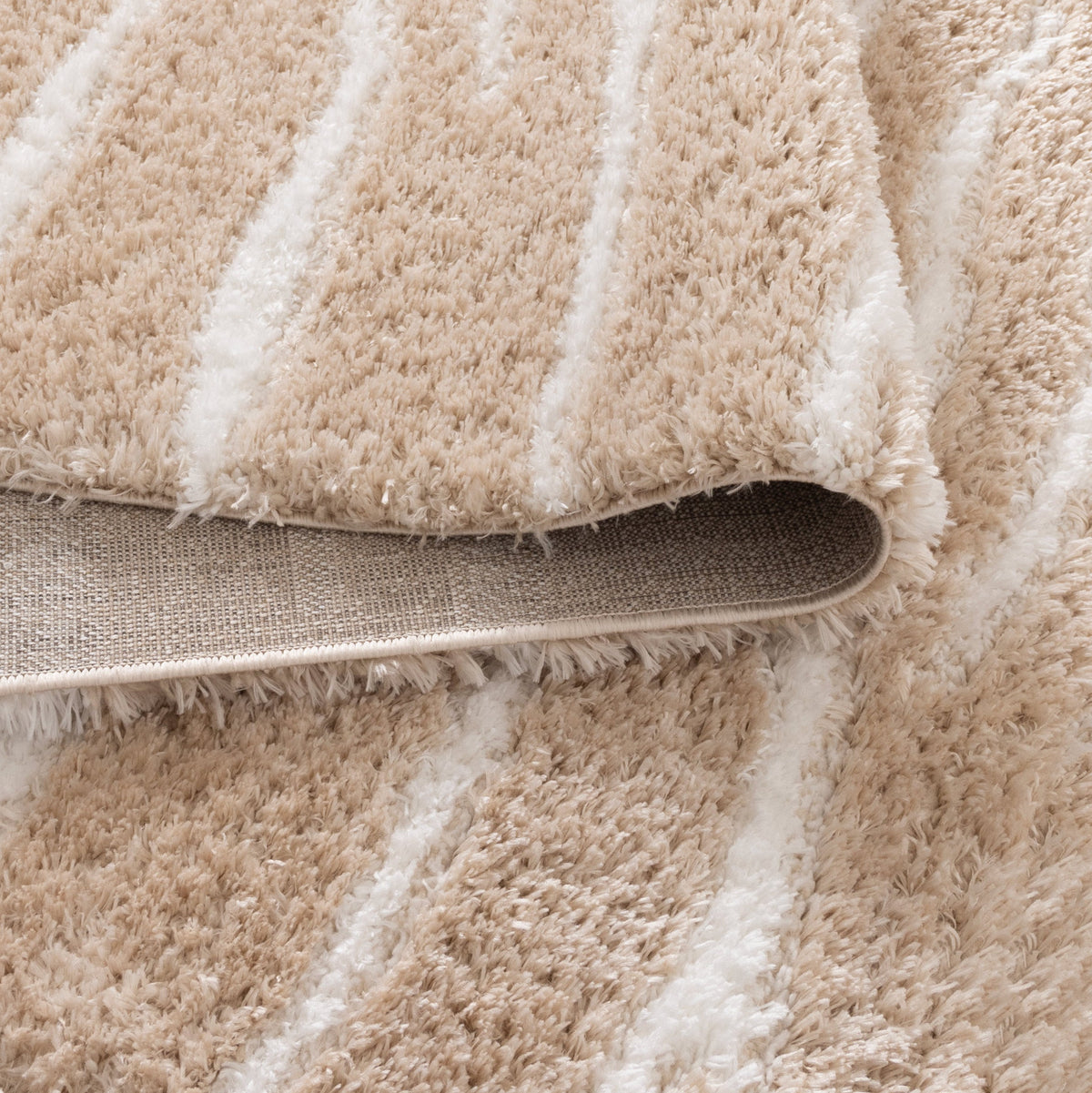 Castello Stripes Beige Shaggy Rug - MADRID01 — detail 4