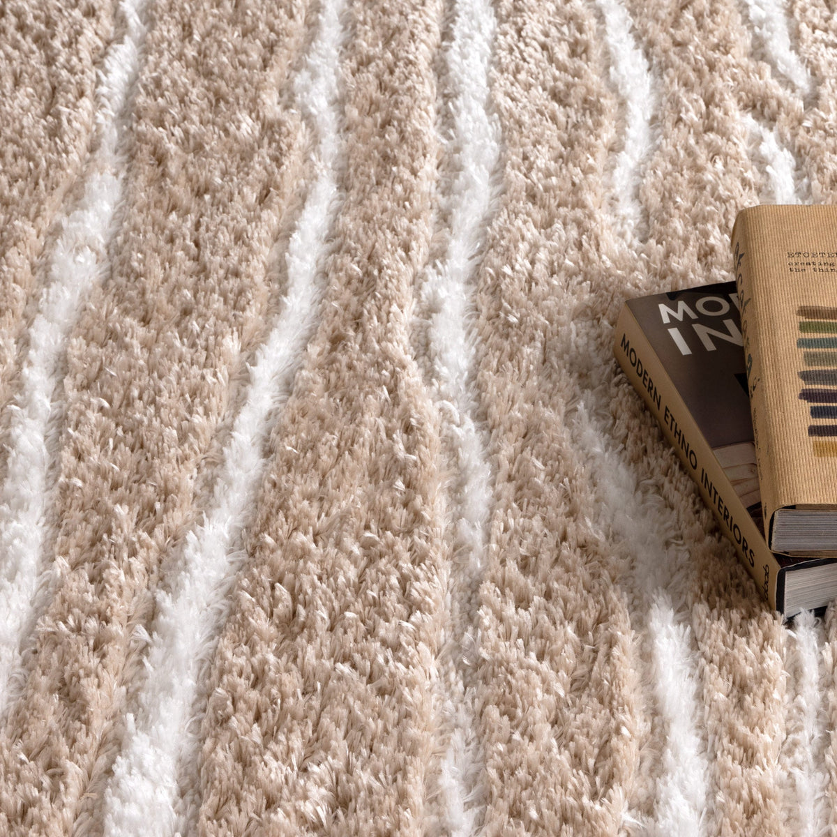 Castello Stripes Beige Shaggy Rug - MADRID01 — detail 5