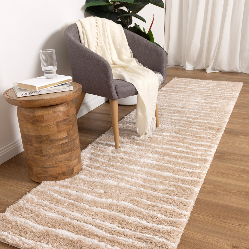 Castello Stripes Beige Shaggy Rug - MADRID01 — detail 7
