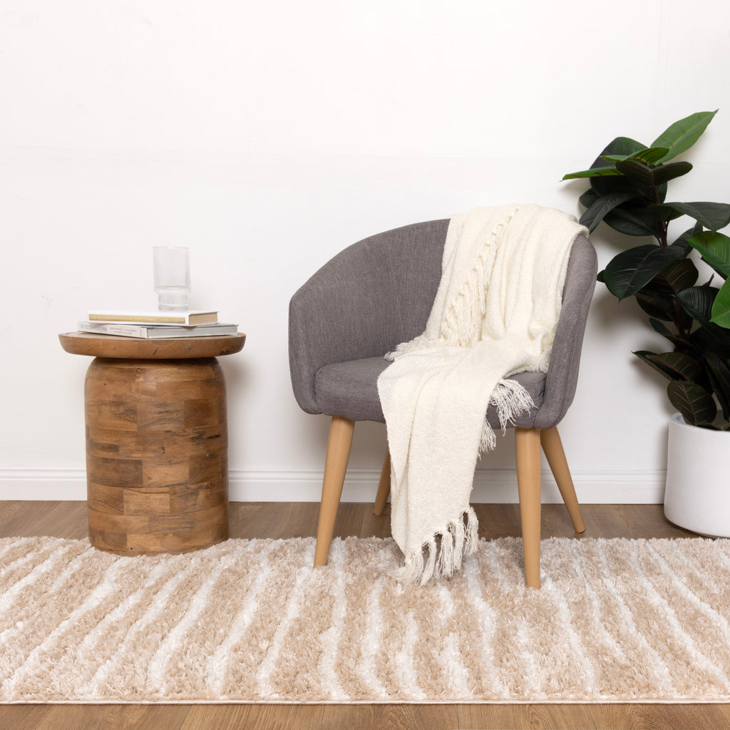 Castello Stripes Beige Shaggy Rug - MADRID01 — detail 8