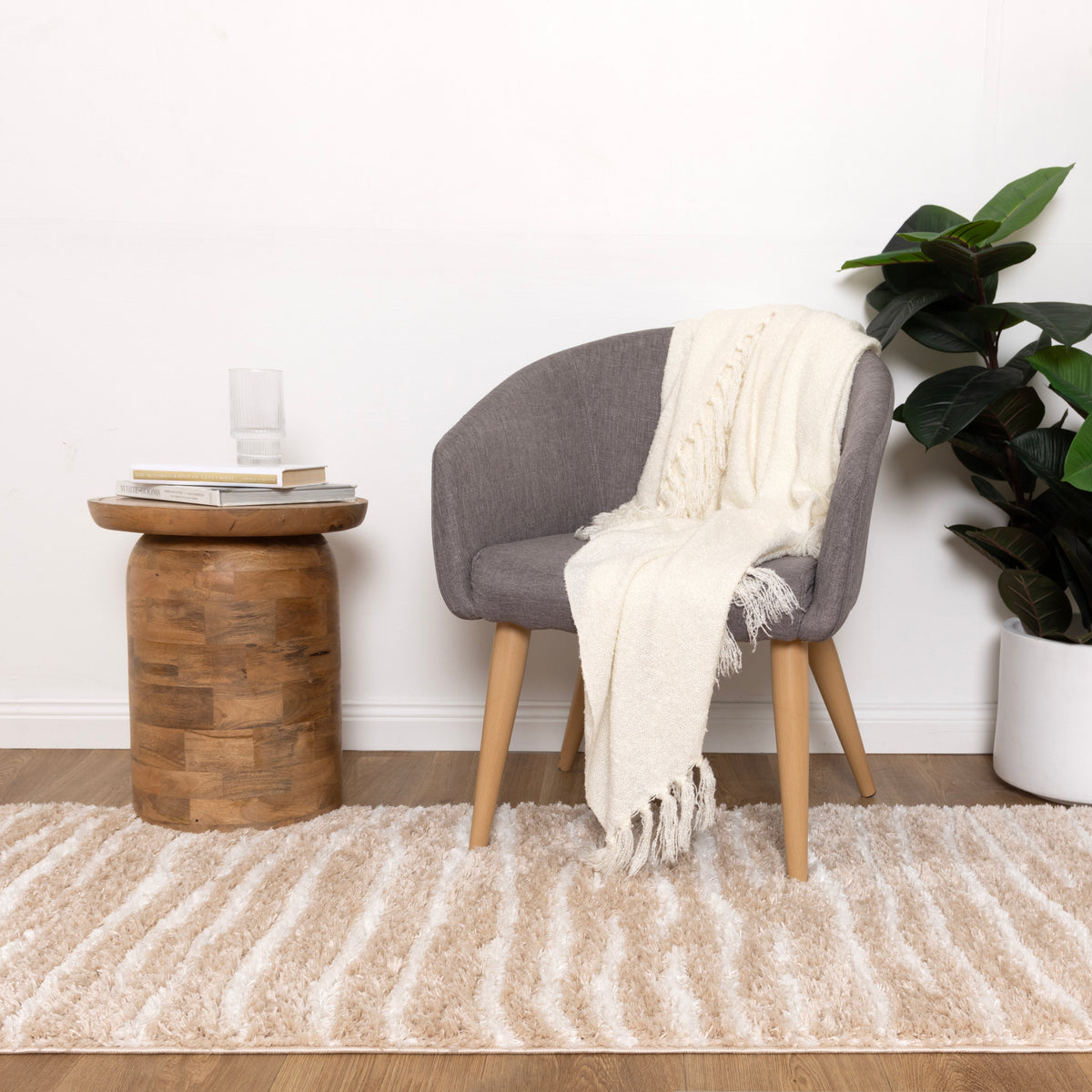 Castello Stripes Beige Shaggy Rug - MADRID01 — detail 8
