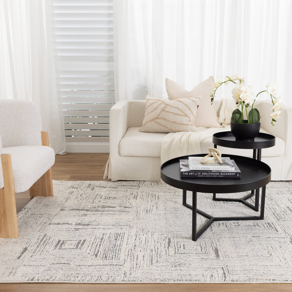 Serene Geometric Grey Rug - N008 — room or full rug view