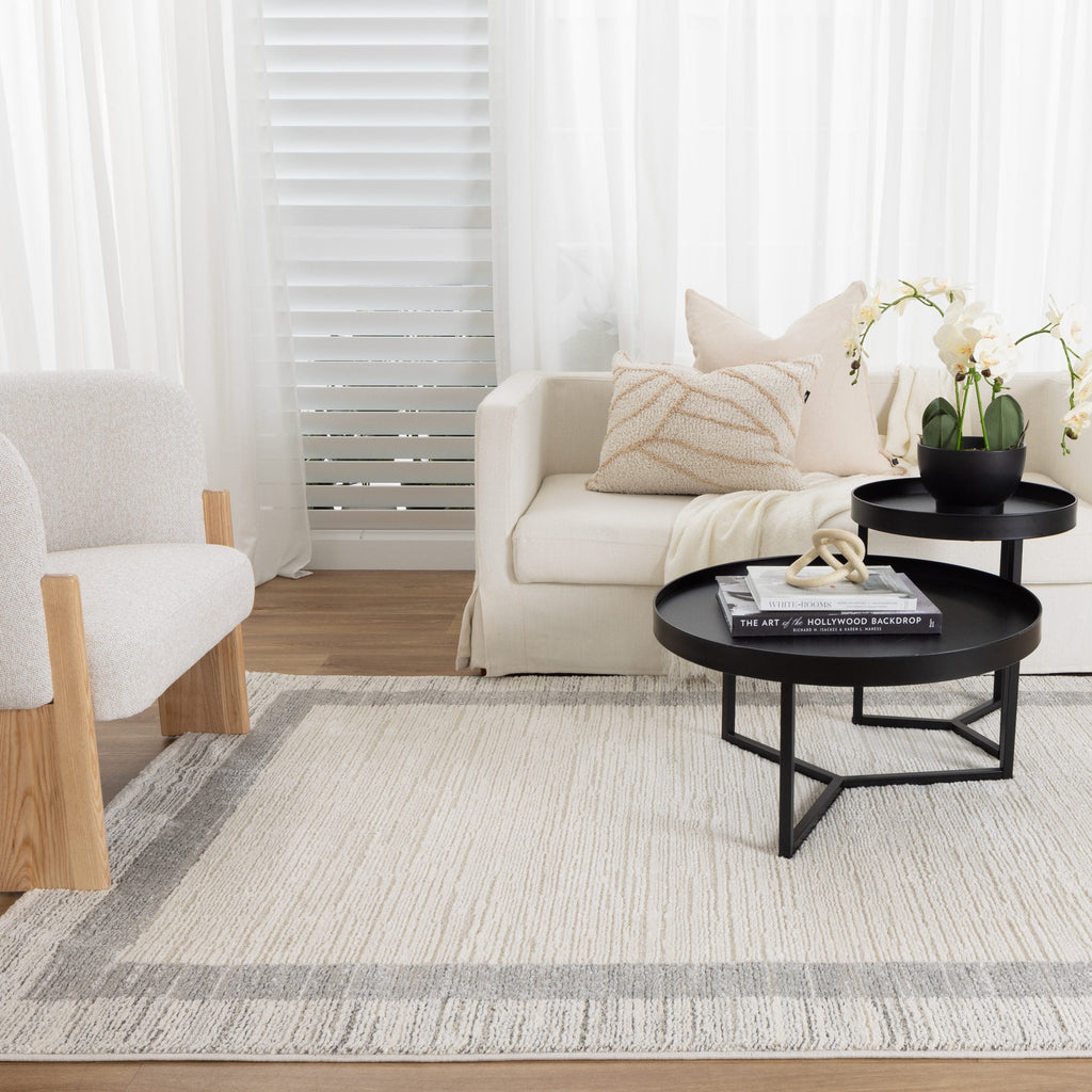 Serene Grey Border Rug - N002 — room or full rug view