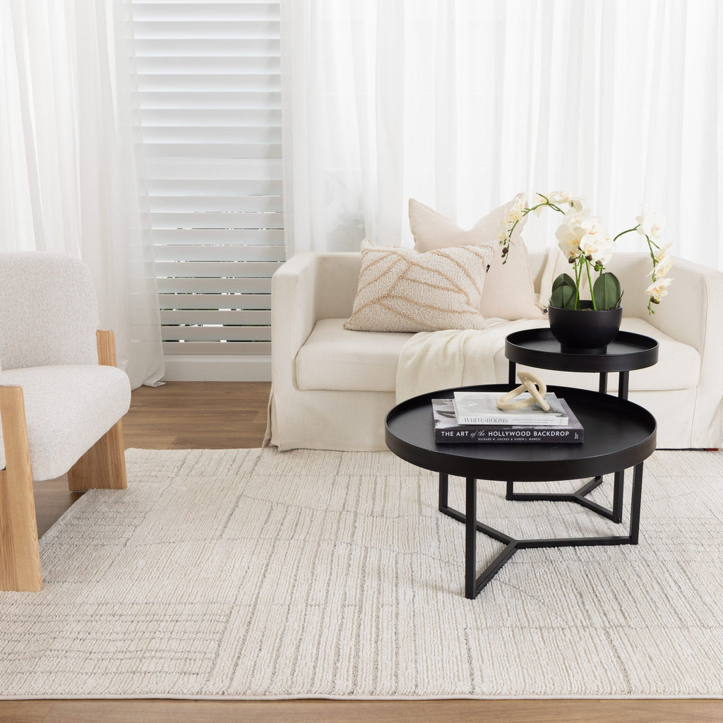 Serene Geometric Cream Rug - N001 — room or full rug view