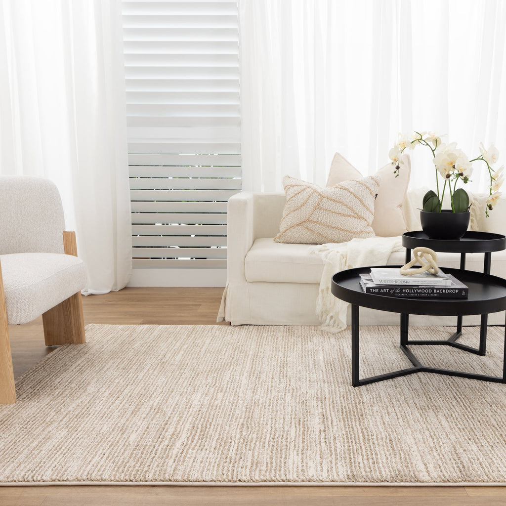 Serene Lines Cream Beige Rug - N003 — room or full rug view