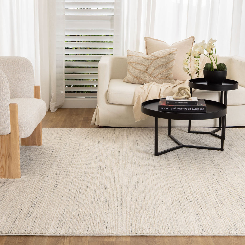 Serene Faded Lines Ivory Grey Rug - N013 - New Arrival — room or full rug view