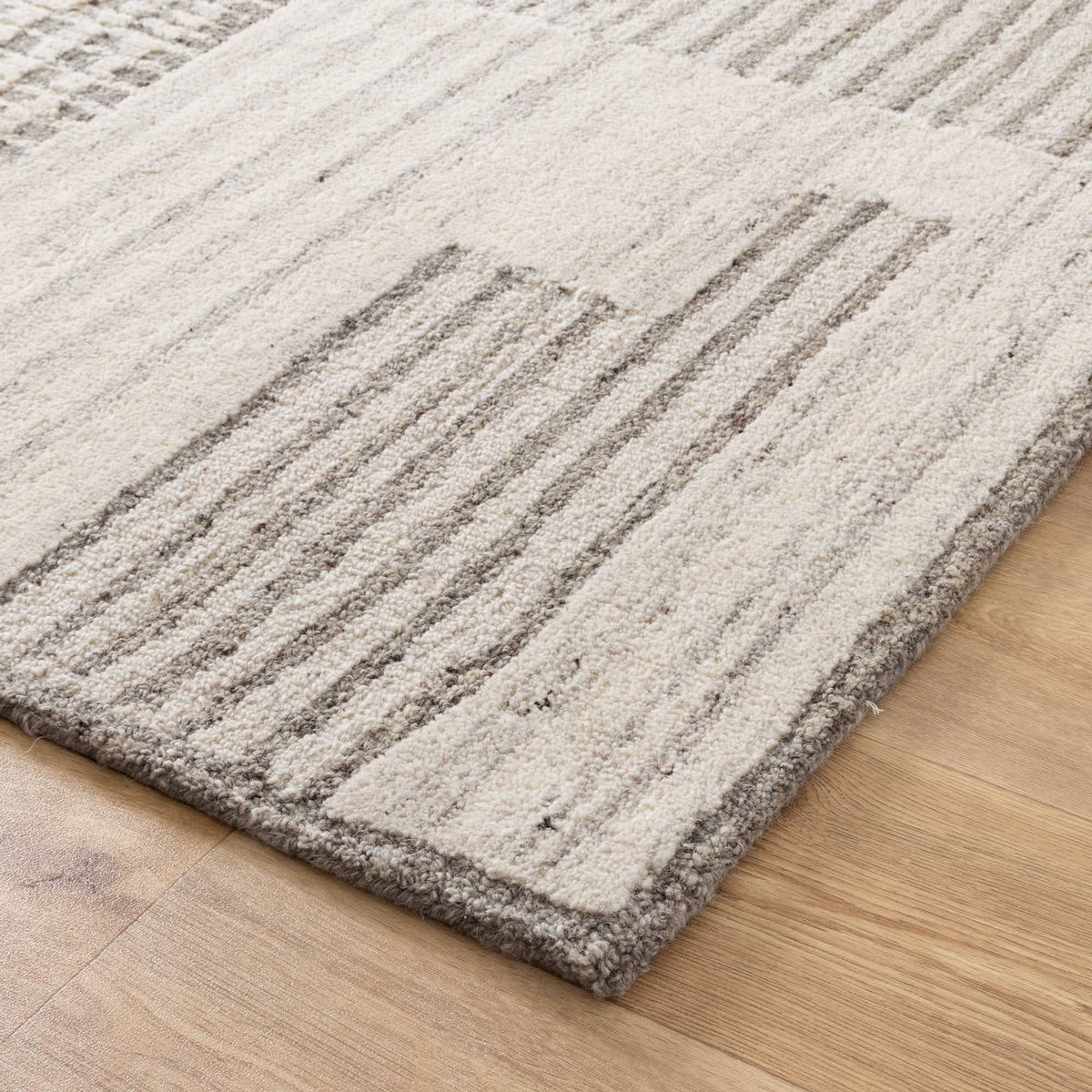 Cassian Prism Grey Cream Wool Rug wool rug – product view 2