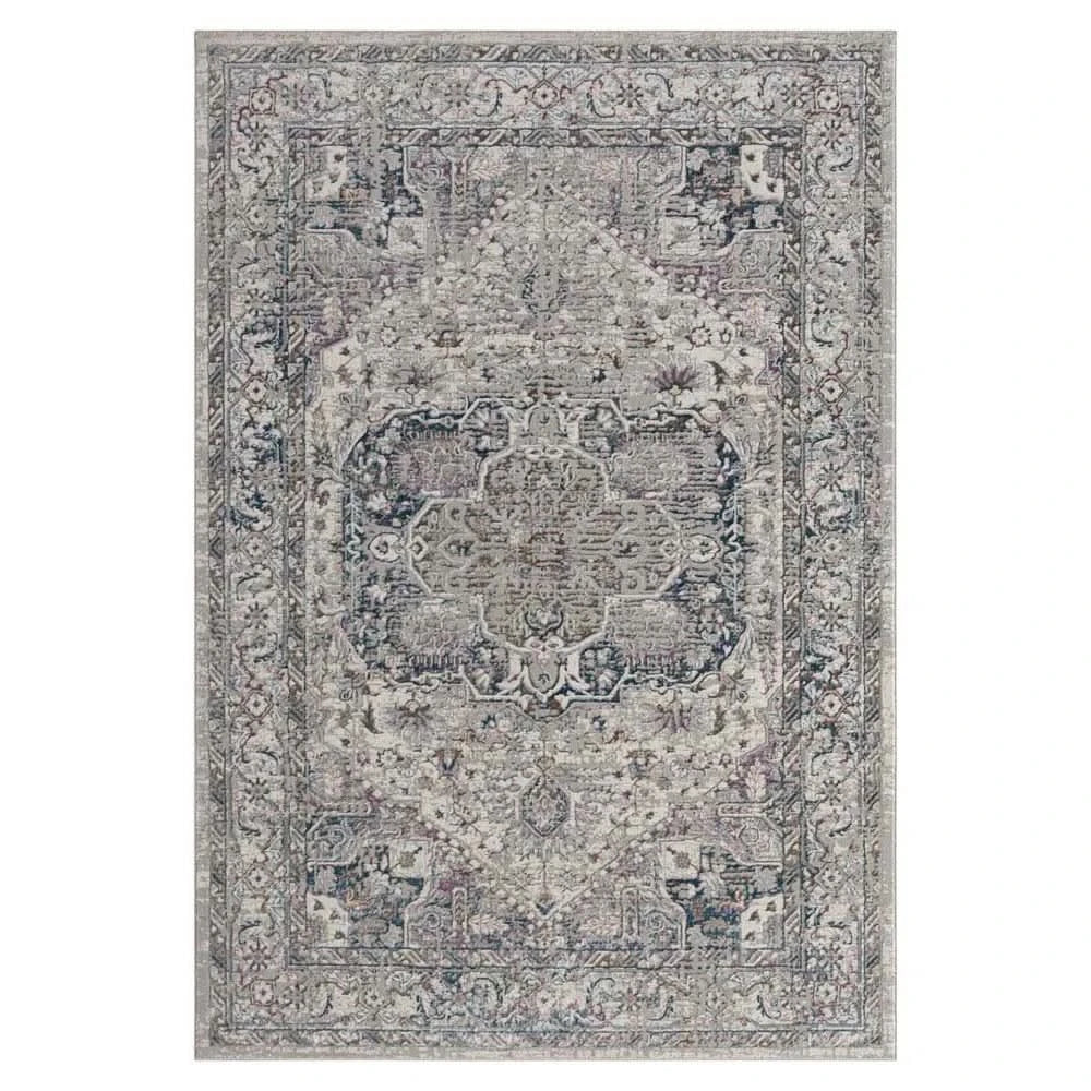 Clare 676 Grey modern distressed area rug – front view