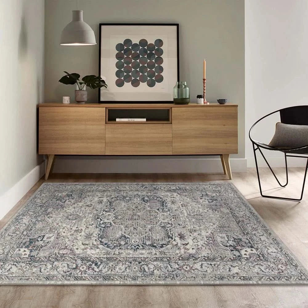 Clare 676 Grey rug styled in a modern living room – 160 × 230 cm