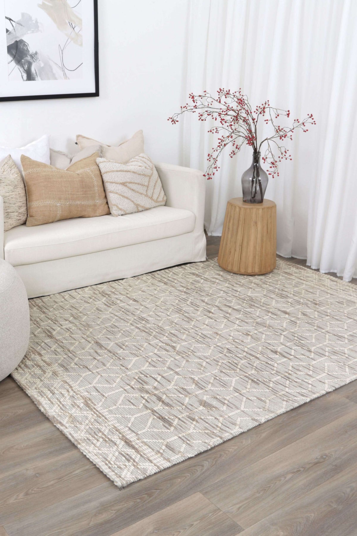 Copacabana Lattice Beige Wool Rug detail 3
