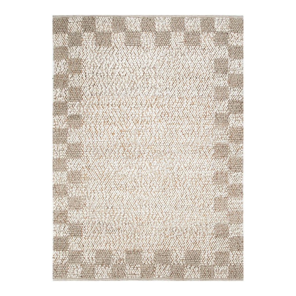 Eco Weave Checkered Border Cream Beige Jute and Wool Rug wool rug – main product image