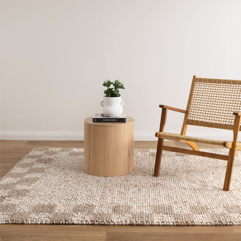 Eco Weave Checkered Border Cream Beige Jute and Wool Rug wool rug – product view 3