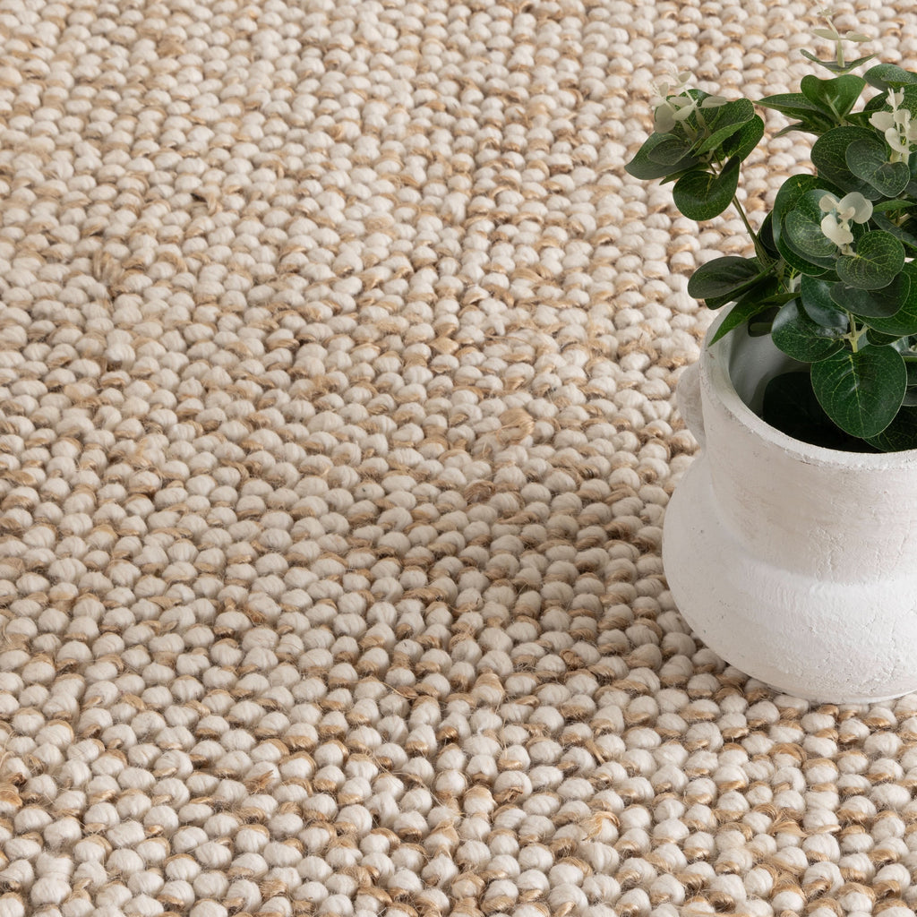 Eco Weave Checkered Border Cream Beige Jute and Wool Rug wool rug – product view 4