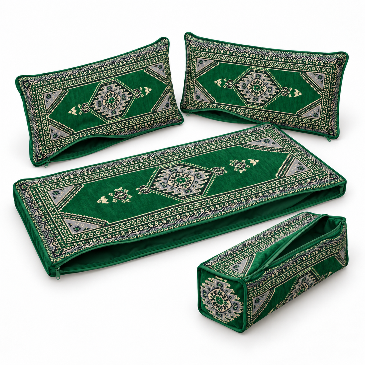 Green Palace Arabic sofa covers only – angled view of the four-piece cover set