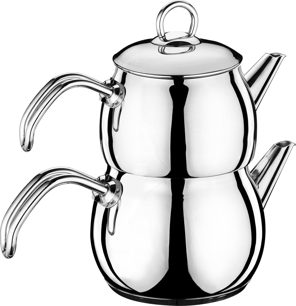 Hascevher Çiğdem stainless steel turkish tea pot set, elegant and durable design for traditional brewing.