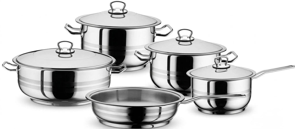Hascevher Gastro 9-Piece Premium Stainless Steel Cookware Set for professional and home cooking.