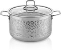 Hascevher Serra 24x14 cm hammered stainless steel cooking pot 6.5L with glass lid for gourmet cooking.