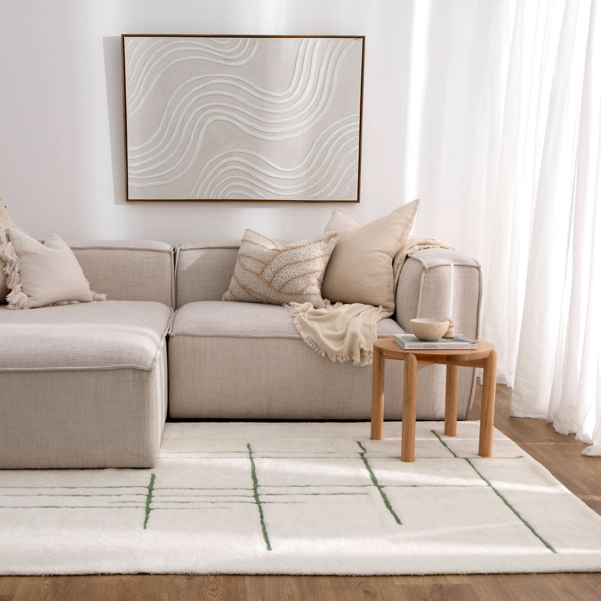 Highlands Abstract Olive Lines Washable Wool Rug wool rug – product view 4