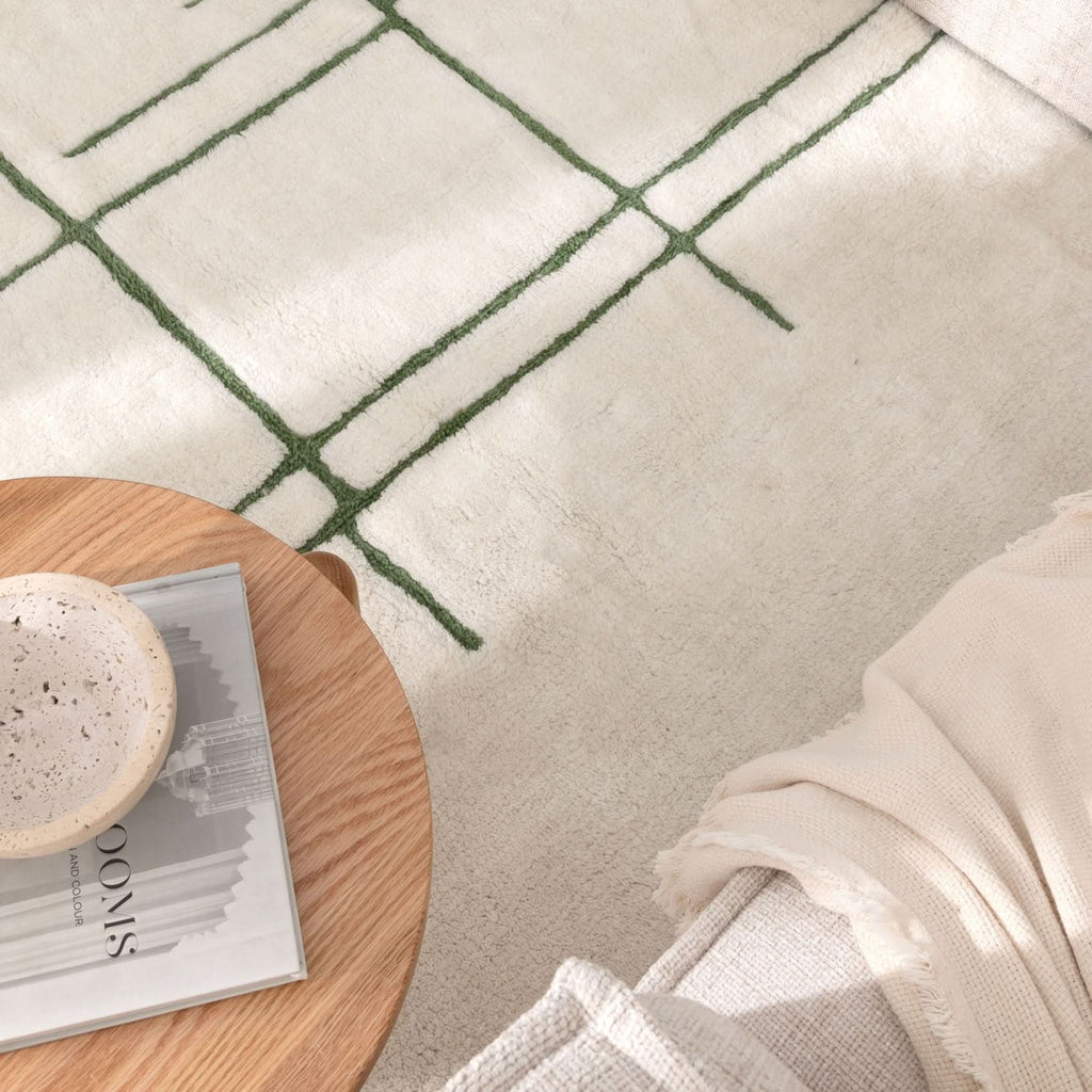 Highlands Abstract Olive Lines Washable Wool Rug wool rug – product view 5