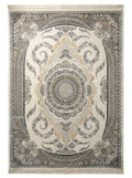 Isfahan Rug 200 x 290 cm showcasing intricate Persian design with central medallion in ivory, blue, and grey colors.