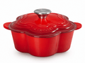 Le Creuset Flower Cocotte 20cm red - elegant cast iron casserole pot with a flower design.