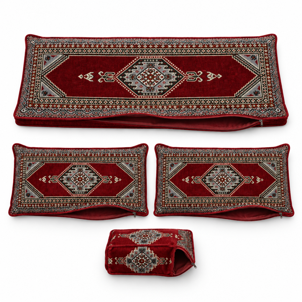 Maroon Palace Arabic sofa covers only – four-piece empty cover set; no foam included