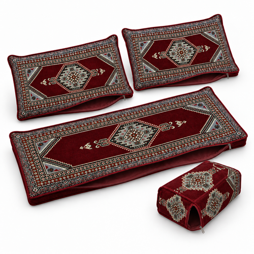Maroon Palace Arabic sofa covers only – angled view of the four-piece empty cover set; no foam included