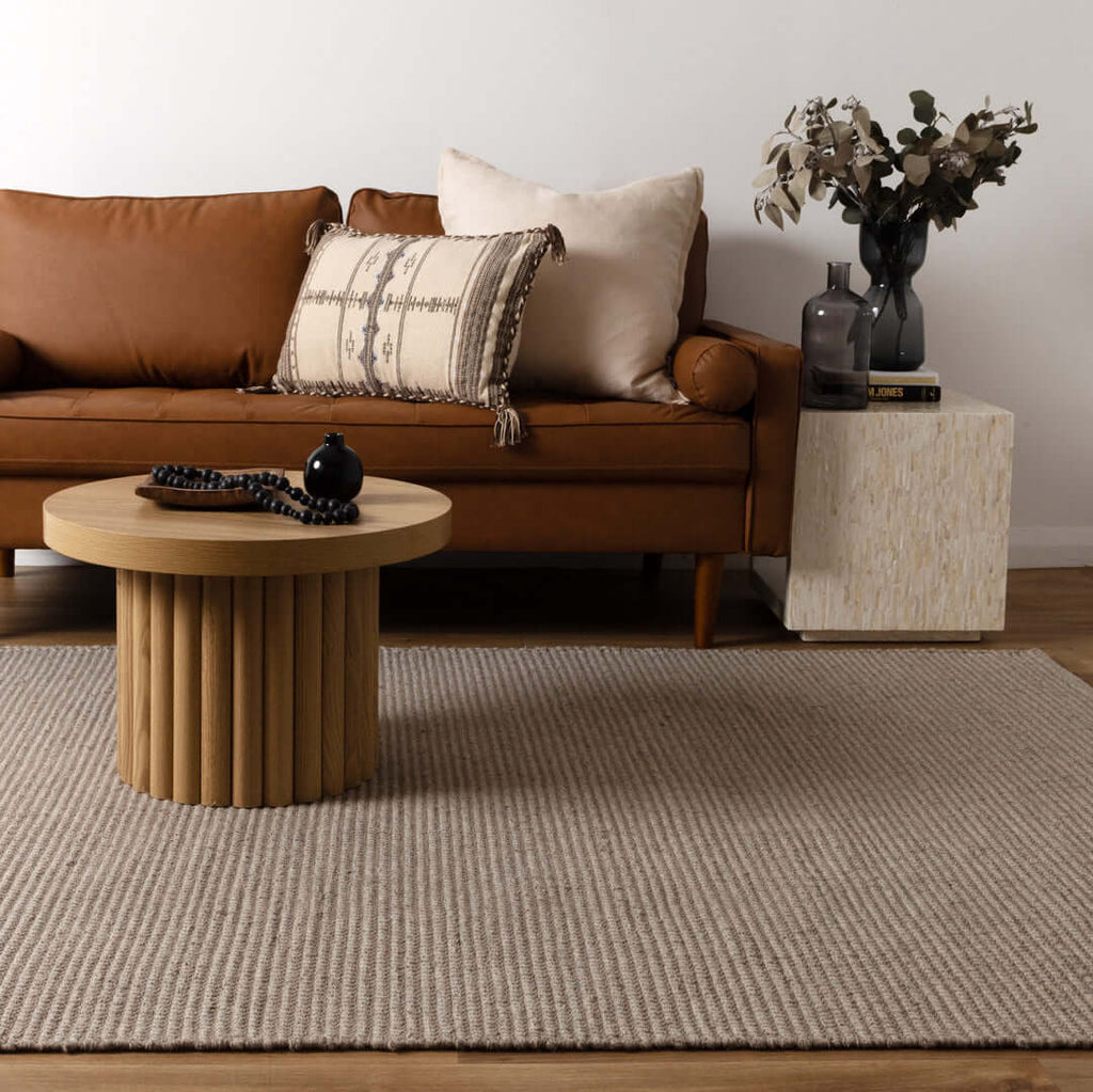 Nature Oatmeal recycled wool rug - styled view