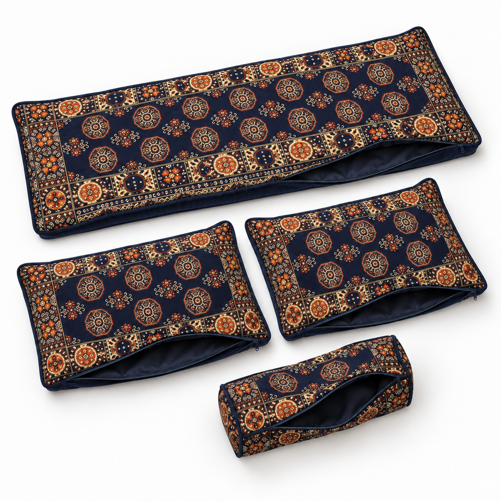 Navy Diamond Arabic sofa covers only – angled view of the four-piece cover set