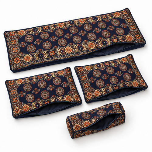 Navy Diamond Arabic sofa covers only – angled view of the four-piece cover set