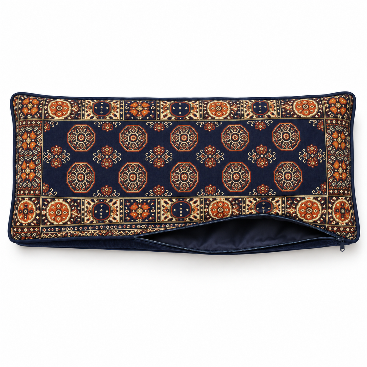 Navy Diamond Arabic sofa covers only – open zip showing the empty cover