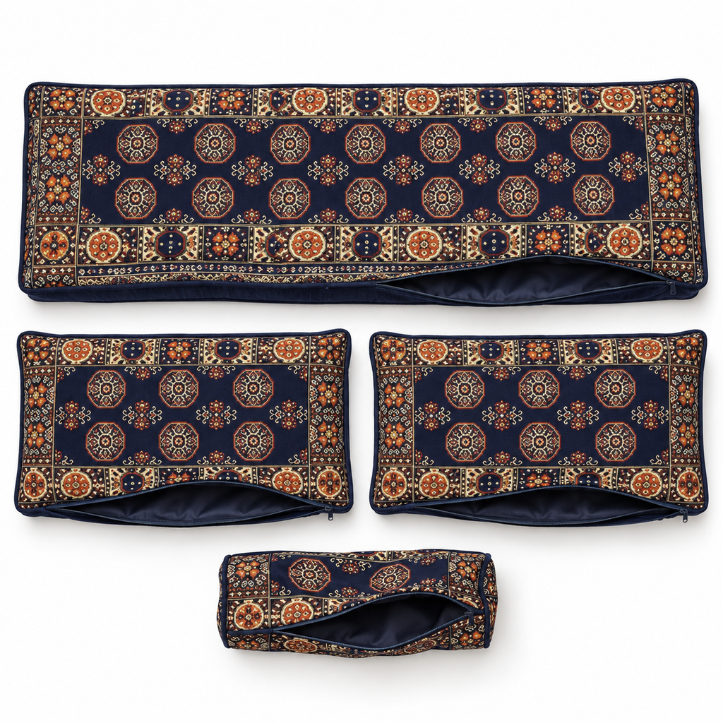 Navy Diamond Arabic sofa covers only, four-piece Arabian Majlis cover set without foam