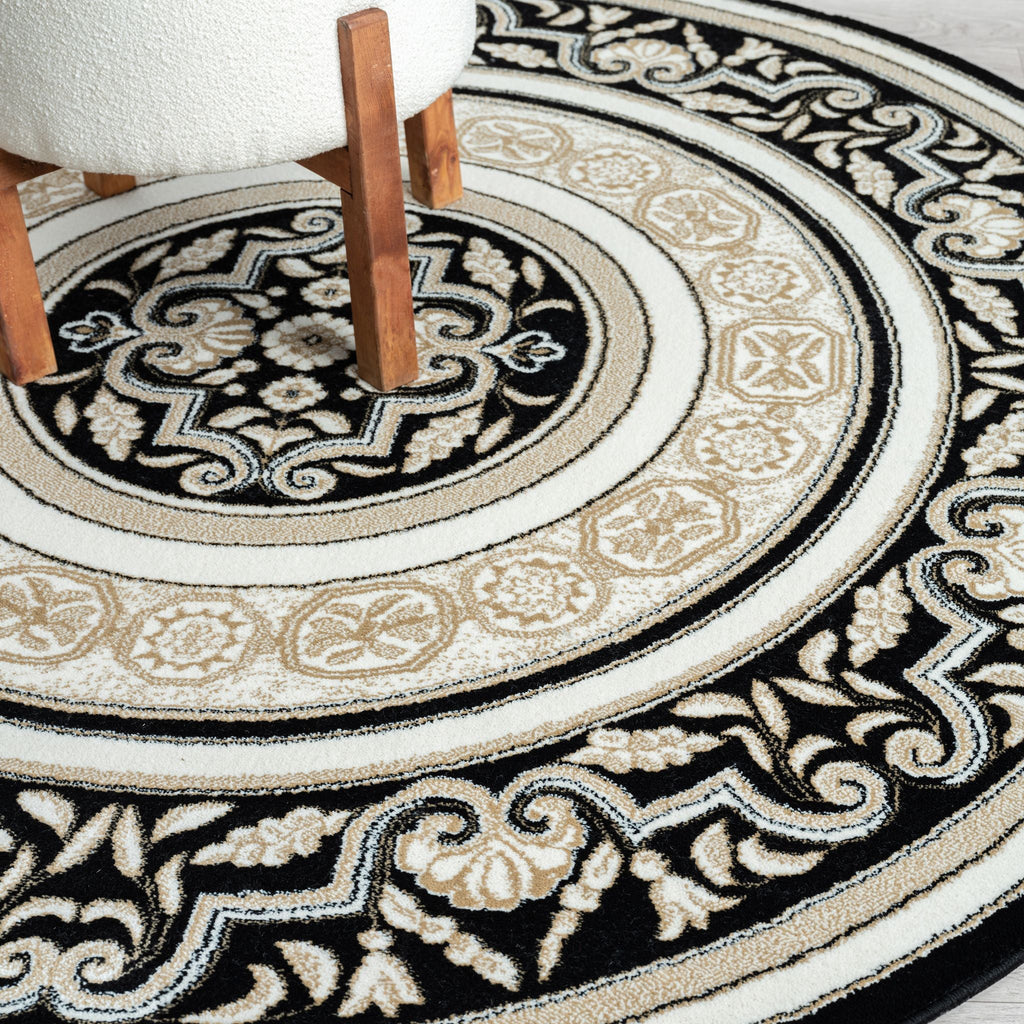 Royal 523 Black Round Traditional Round Rug