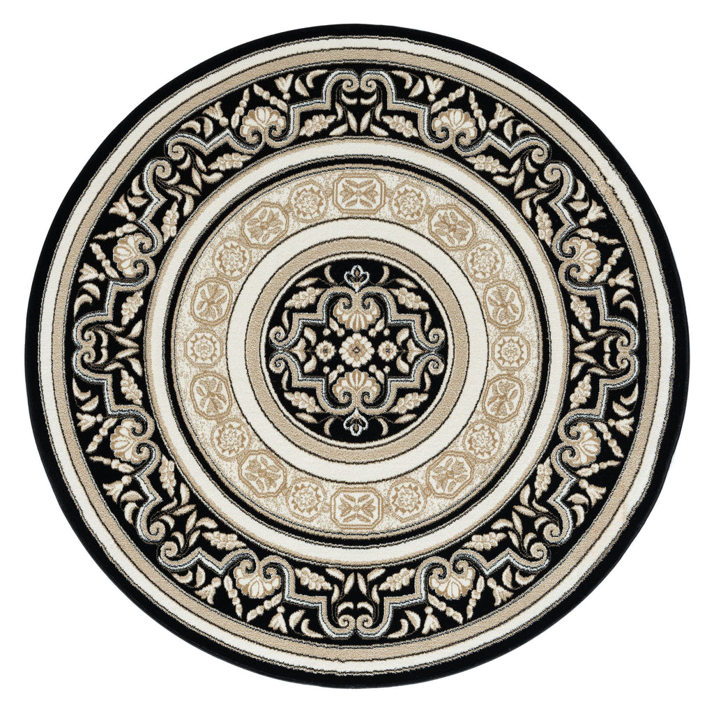 Royal 523 Black Round Traditional Round Rug lifestyle view