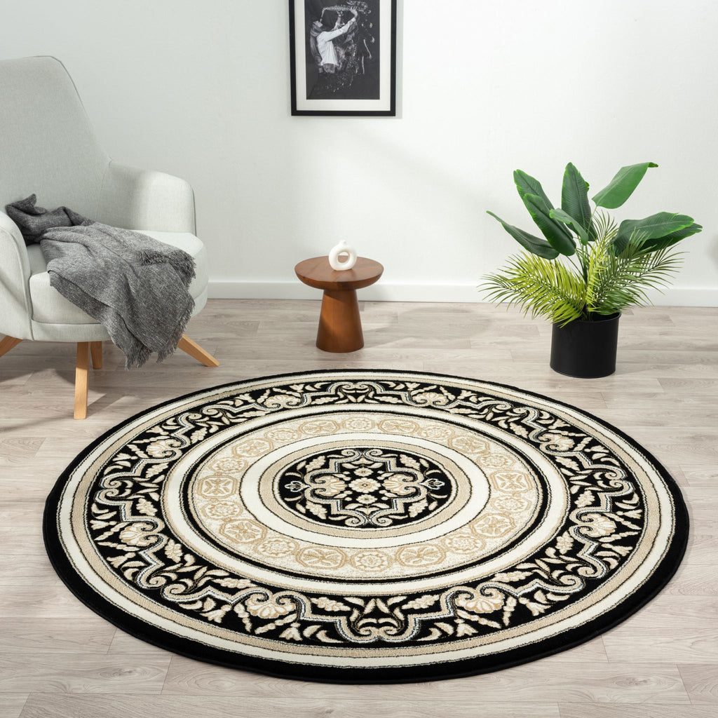 Royal 523 Black Round Traditional Round Rug