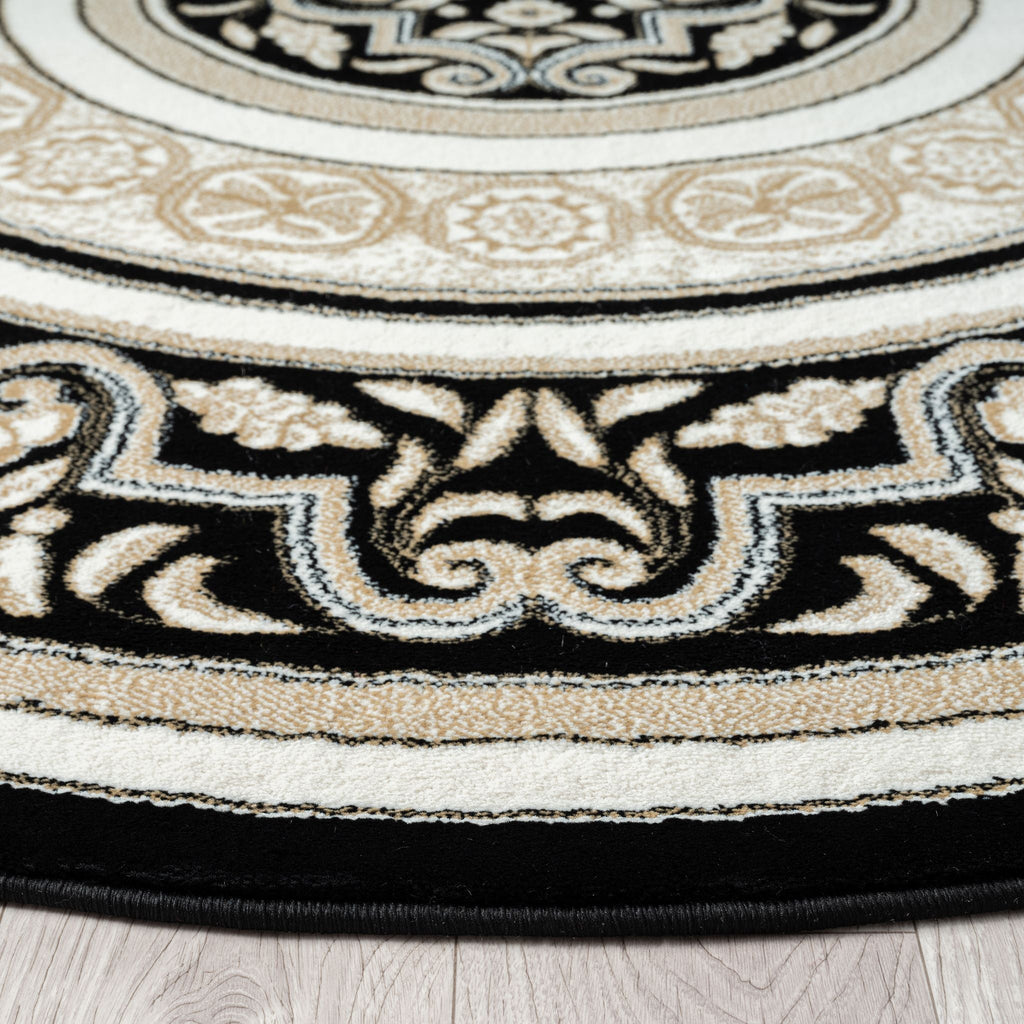 Royal 523 Black Round Traditional Round Rug