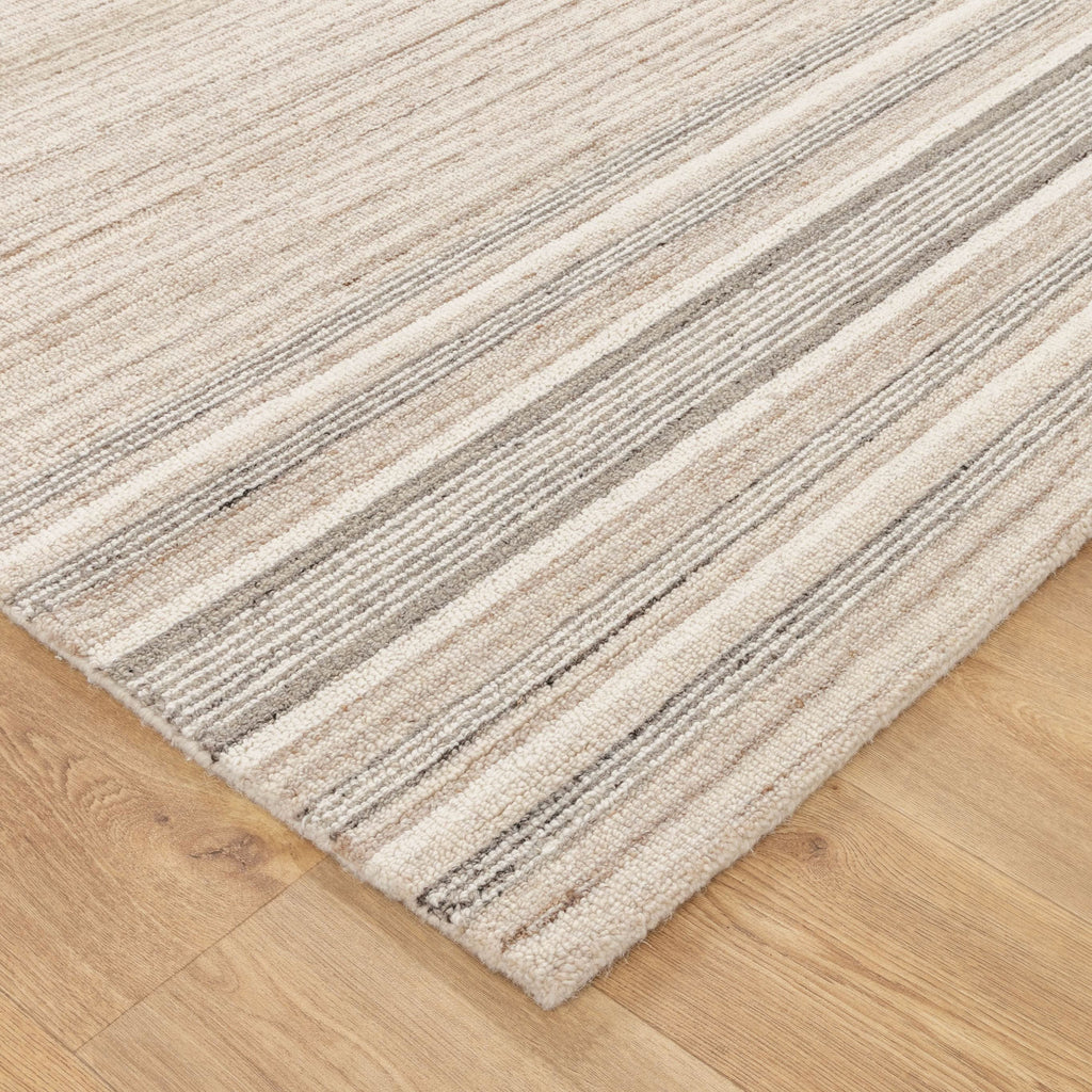 Praia Multi Stripe Beige Grey Wool Rug wool rug – product view 2