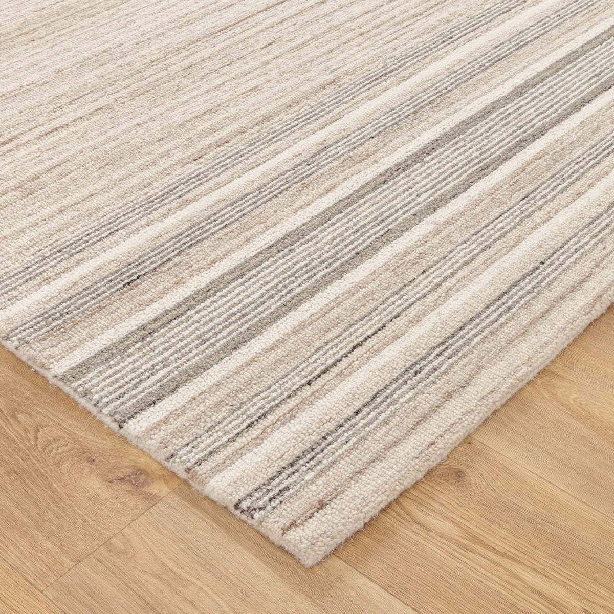 Praia Multi Stripe Beige Grey Wool Rug wool rug – product view 2