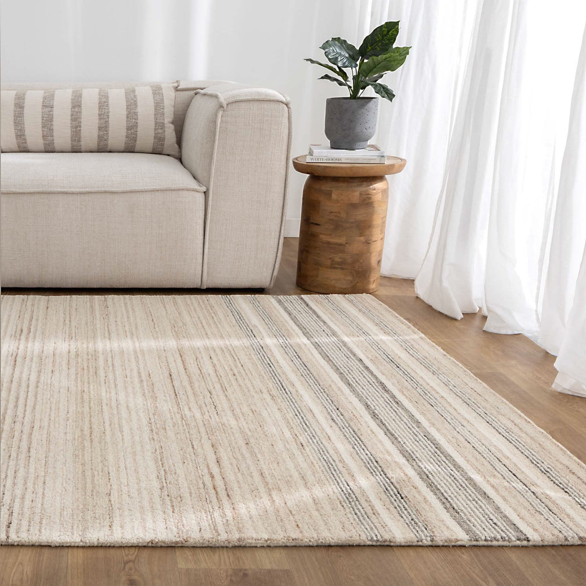 Praia Multi Stripe Beige Grey Wool Rug wool rug – product view 4