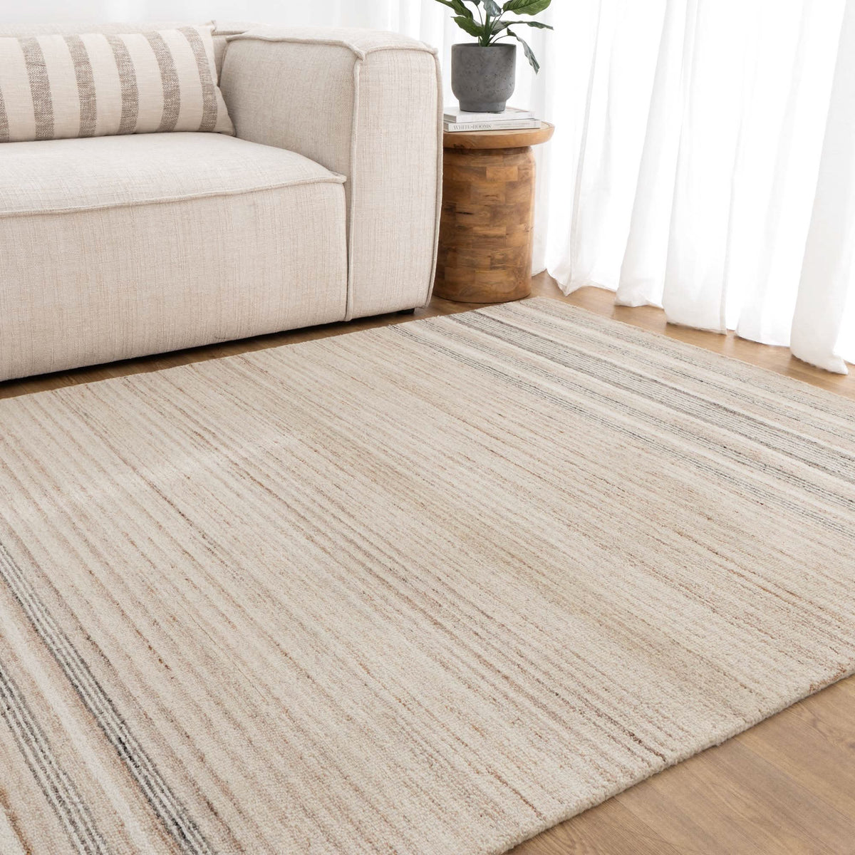 Praia Multi Stripe Beige Grey Wool Rug wool rug – product view 5