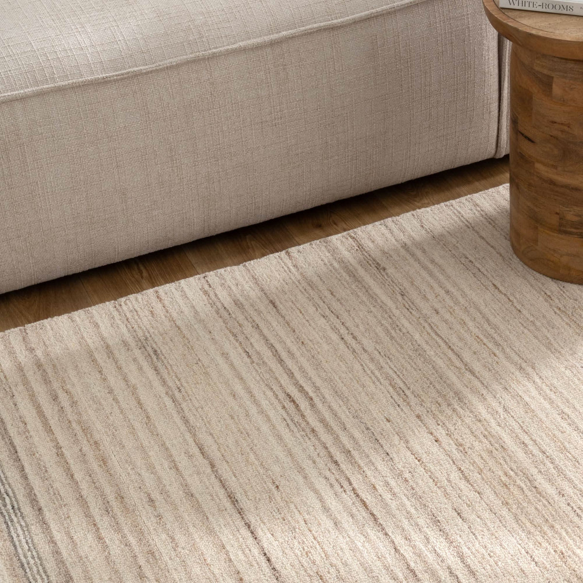 Praia Multi Stripe Beige Grey Wool Rug wool rug – product view 6