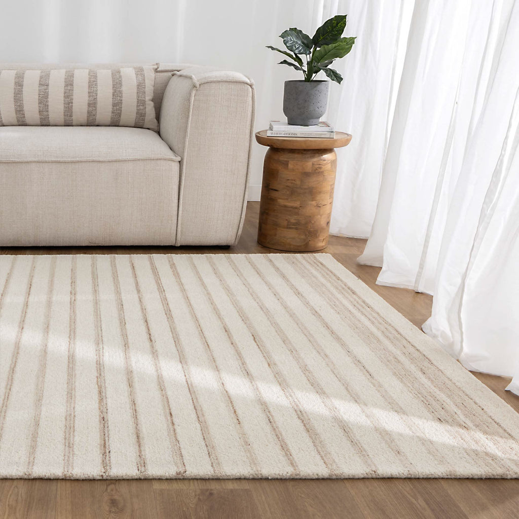Praia Stripes Ivory Beige Wool Rug wool rug – product view 4