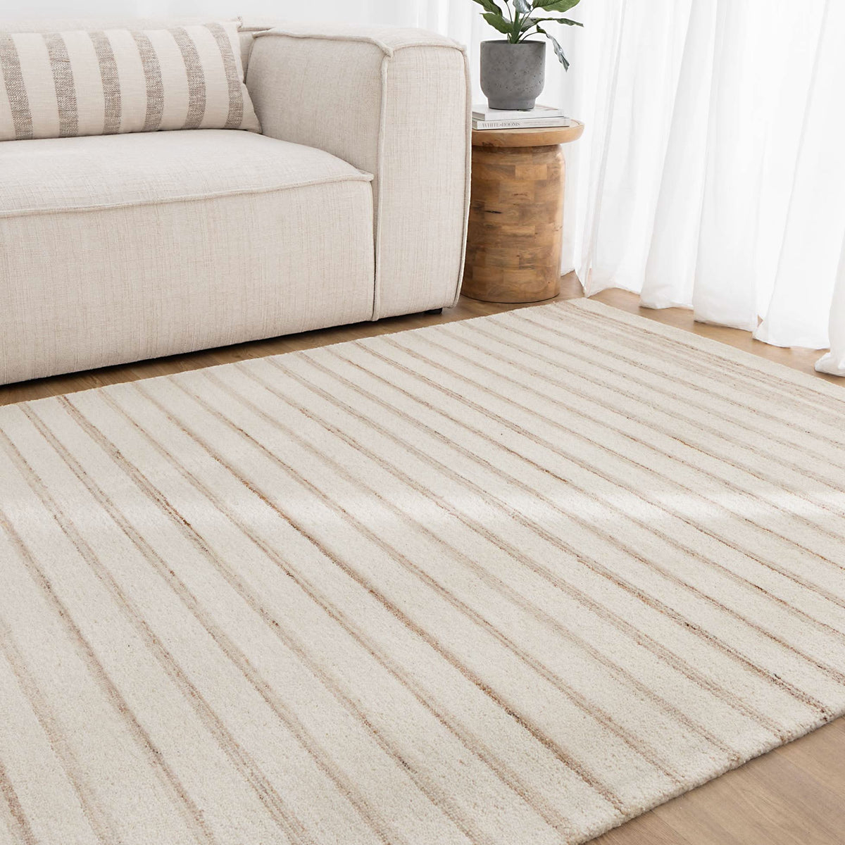 Praia Stripes Ivory Beige Wool Rug wool rug – product view 5