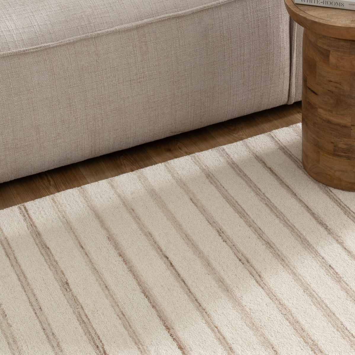 Praia Stripes Ivory Beige Wool Rug wool rug – product view 6